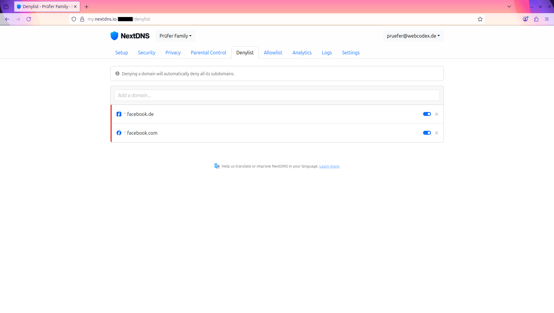 NextDNS Denylist Configuration